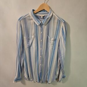 Lucky Brand Blue and White Striped Button-Down Shirt